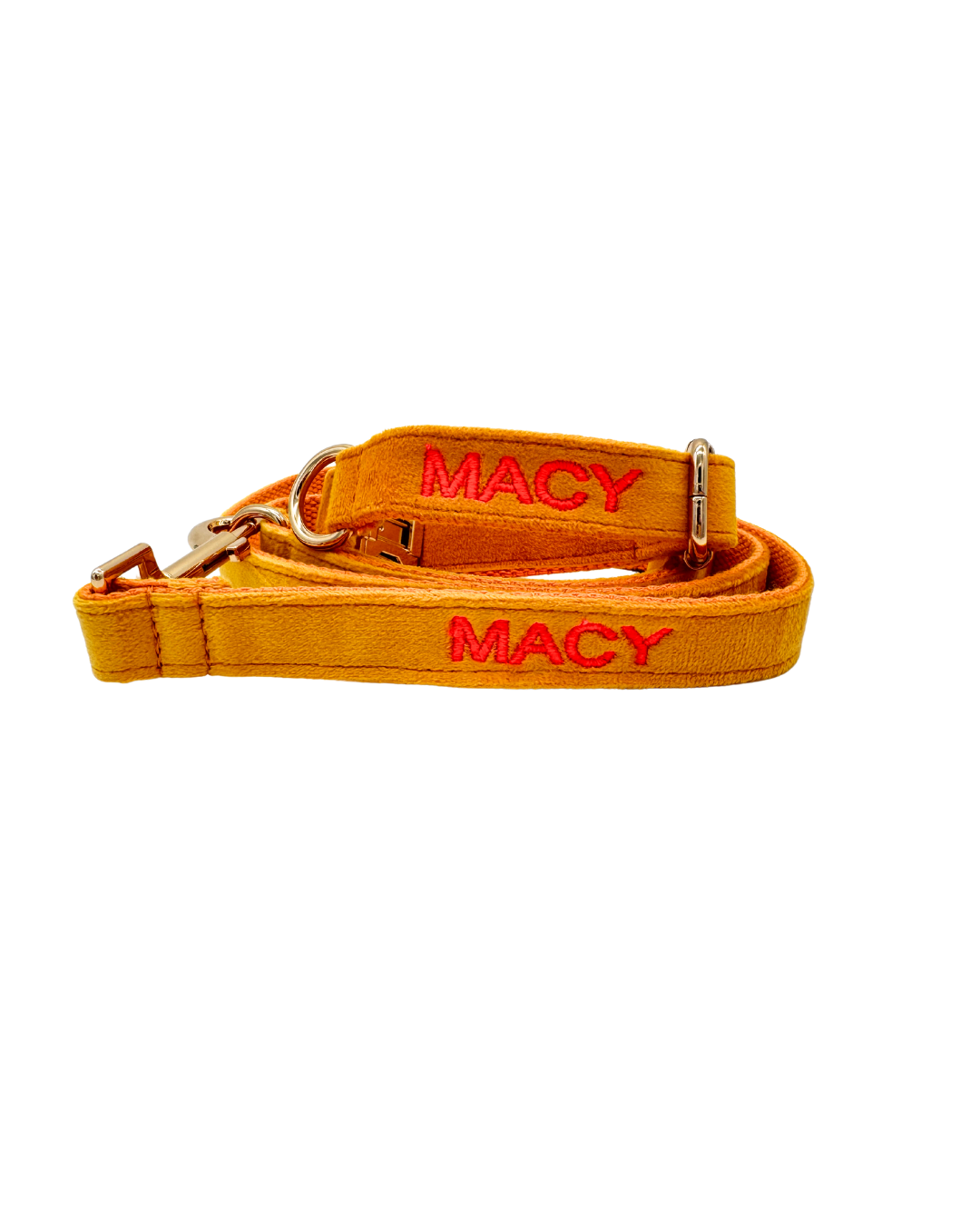 Tumeric gele hondenriem met goudkleurige haak, opvallend en trendy design voor zonnige wandelingen.
