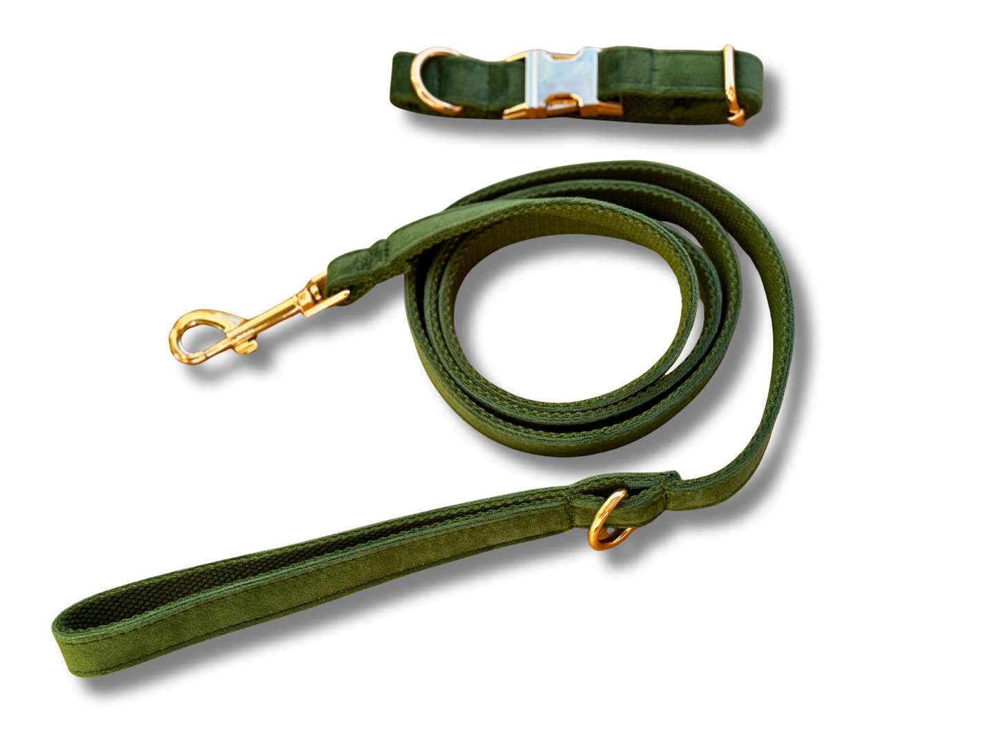 Hondenhalsband Peacock green - donkergroen - geborduurd – Kwispelkoord