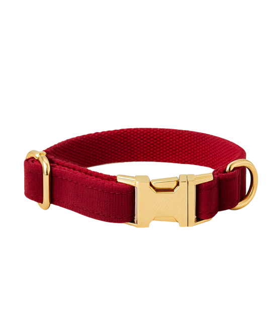 Hondenhalsband Wine red - wijnrood - geborduurd – Kwispelkoord
